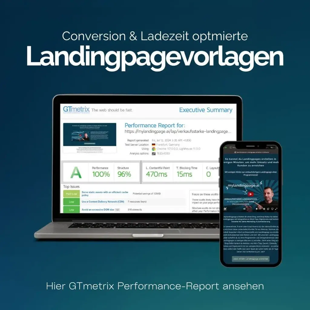 Landingpages erstellen - Performance Report von mylandingpage.ai