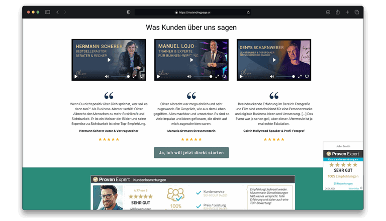 Testtimonials und ProvenExpert Integration